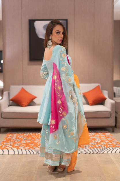 Women's Sky Blue Sharara Set