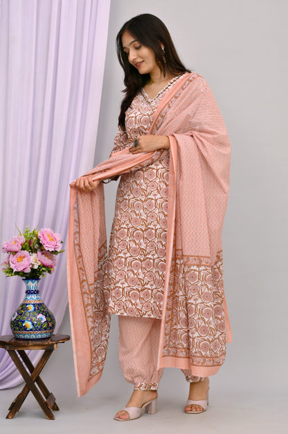 Women's Peach Color Kurta Dupatta Set