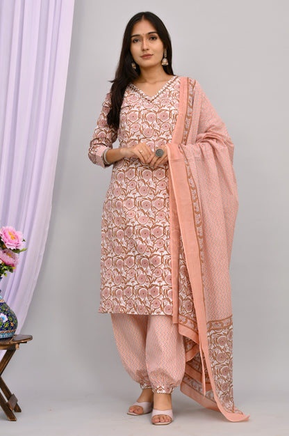 Women's Peach Color Kurta Dupatta Set