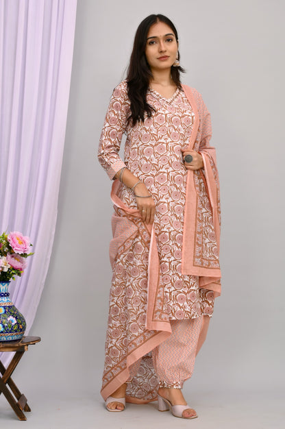 Women's Peach Color Kurta Dupatta Set