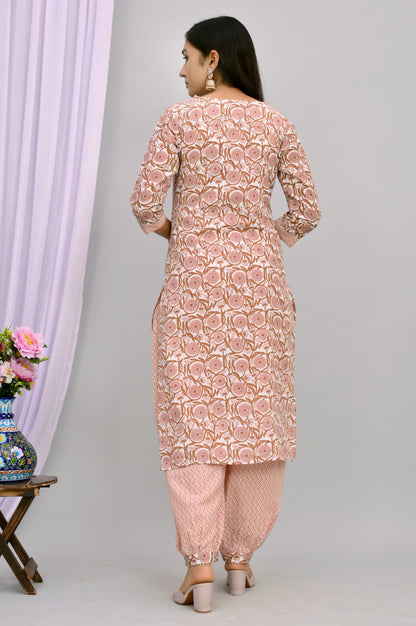 Women's Peach Color Kurta Dupatta Set