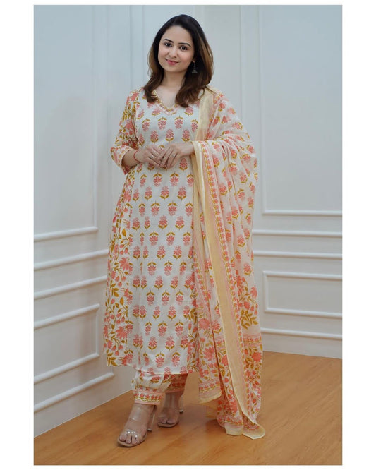 The Peach Embroidery Salwar Dupatta Set