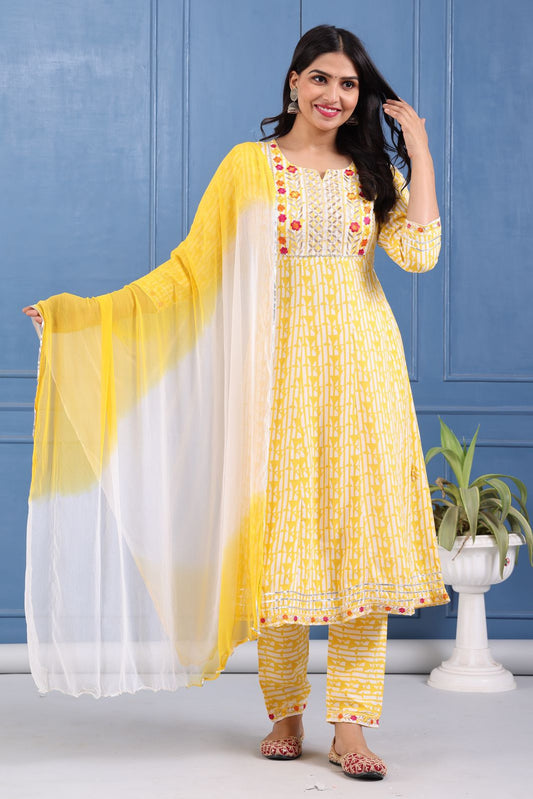 Yellow Embroidery Salwar Dupatta Set