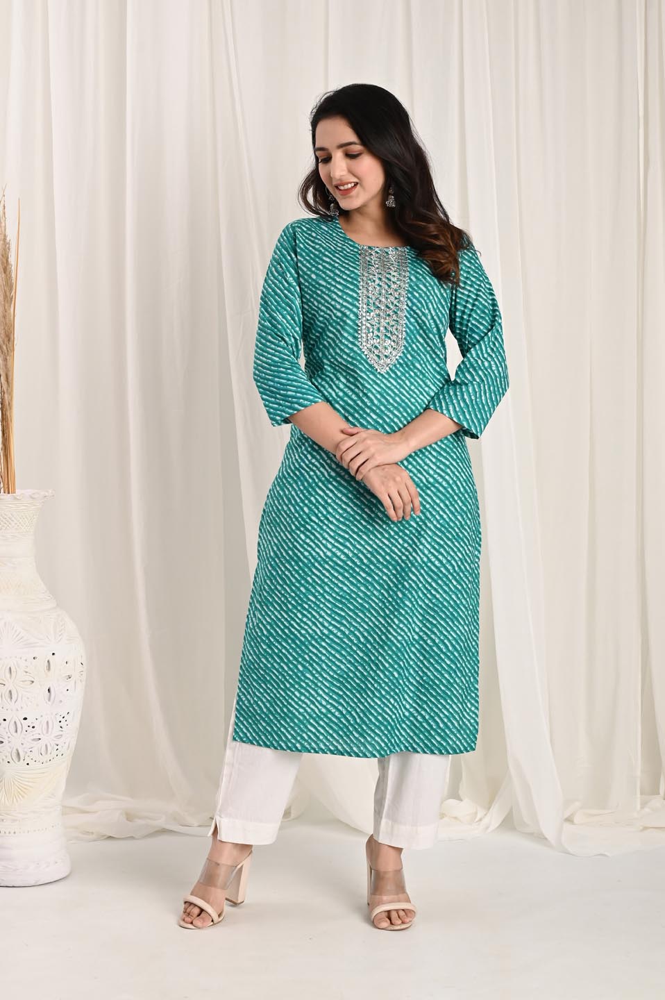 Turquoise Bandhani Kurta