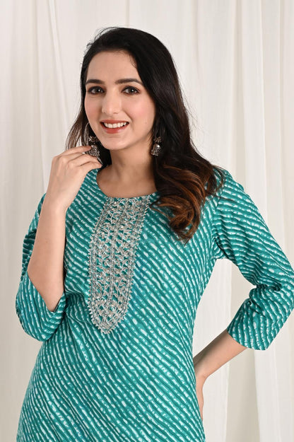 Turquoise Bandhani Kurta