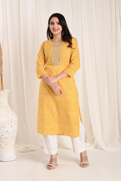 Mustard Bandhani Kurta