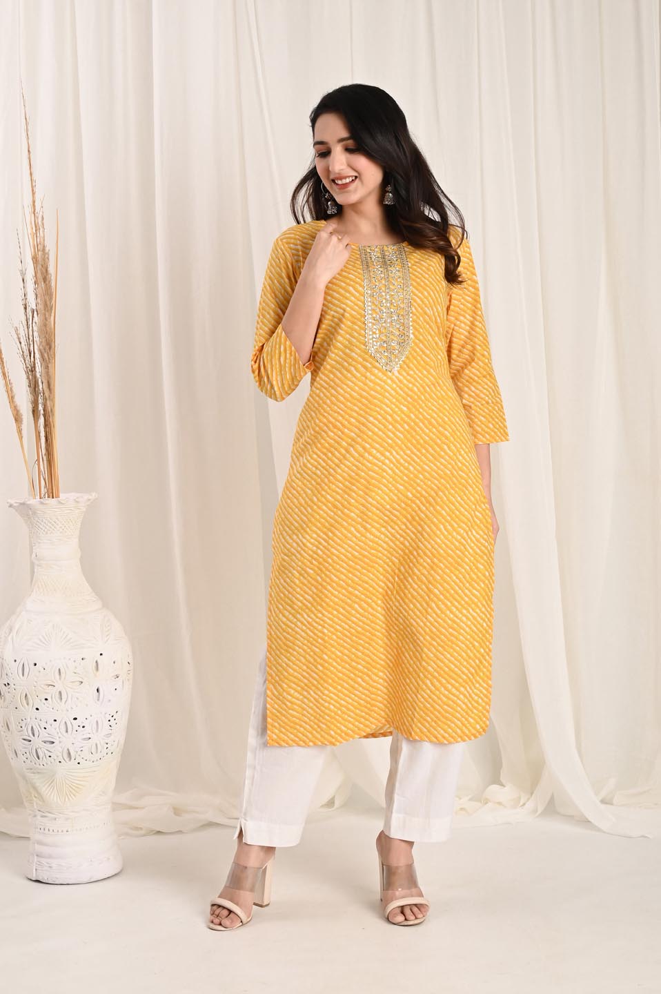 Mustard Bandhani Kurta