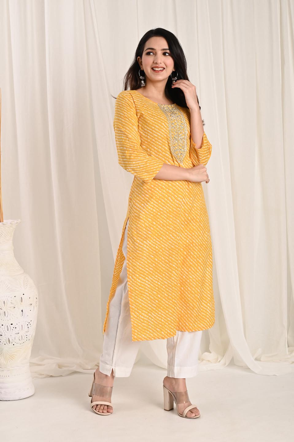 Mustard Bandhani Kurta