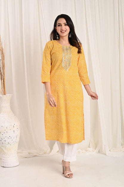 Mustard Bandhani Kurta