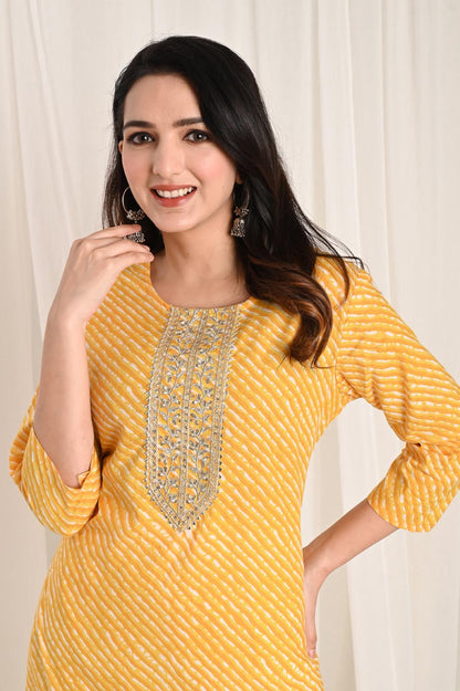 Mustard Bandhani Kurta