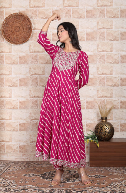 Pink Bandhani  Print Rayon Kurta Dupatta Set