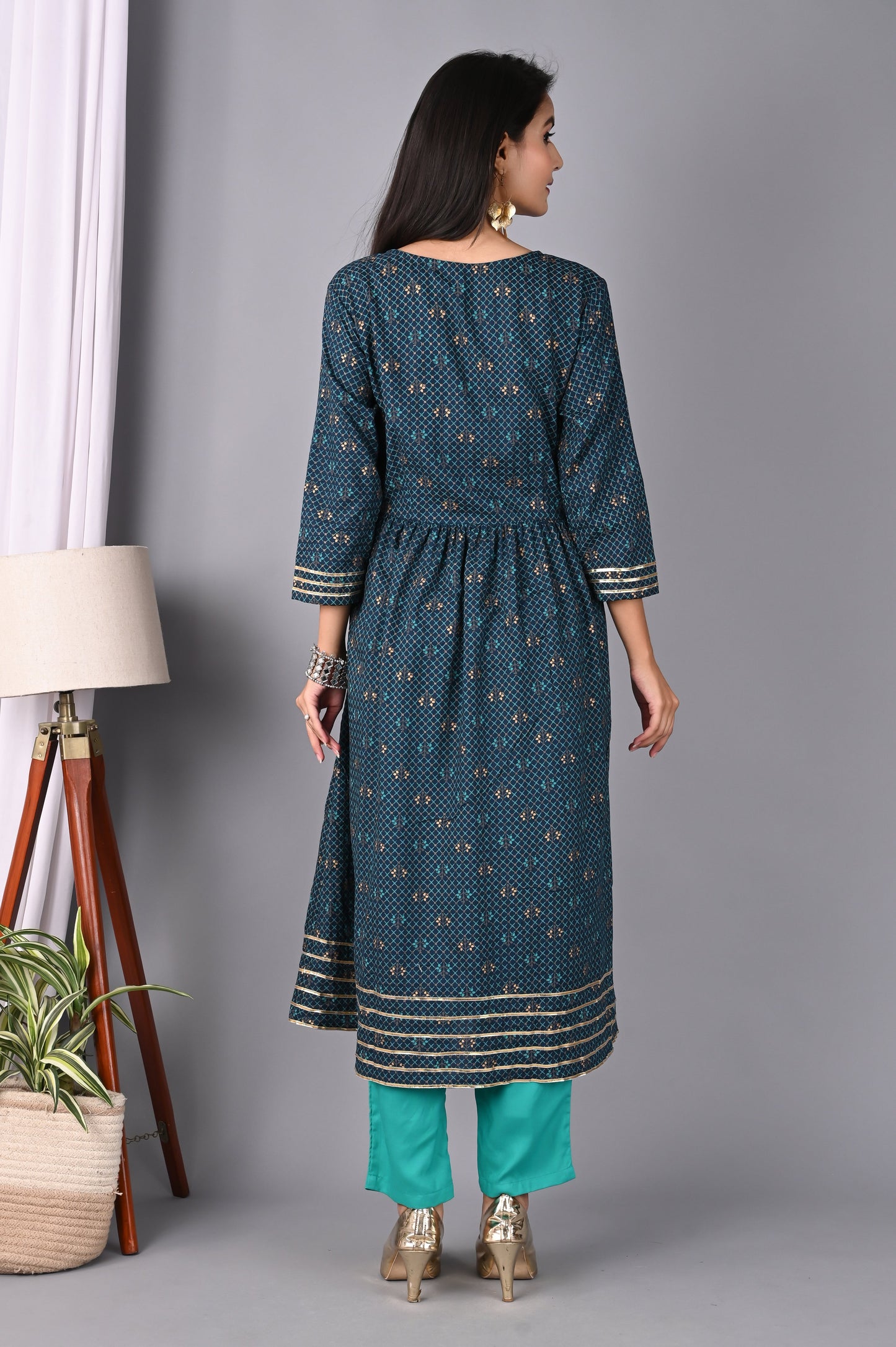 Women's Teal Blue Anarkali Kurta with Pant