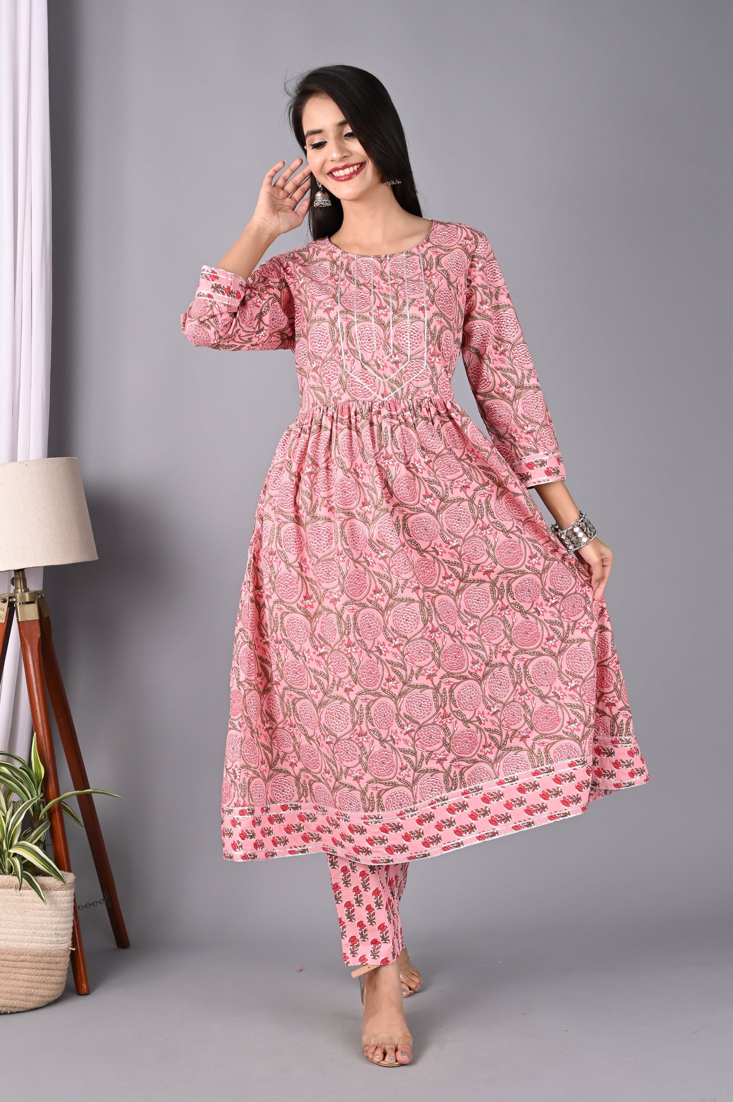 Women's Pink Anarkali Kurta with Pant