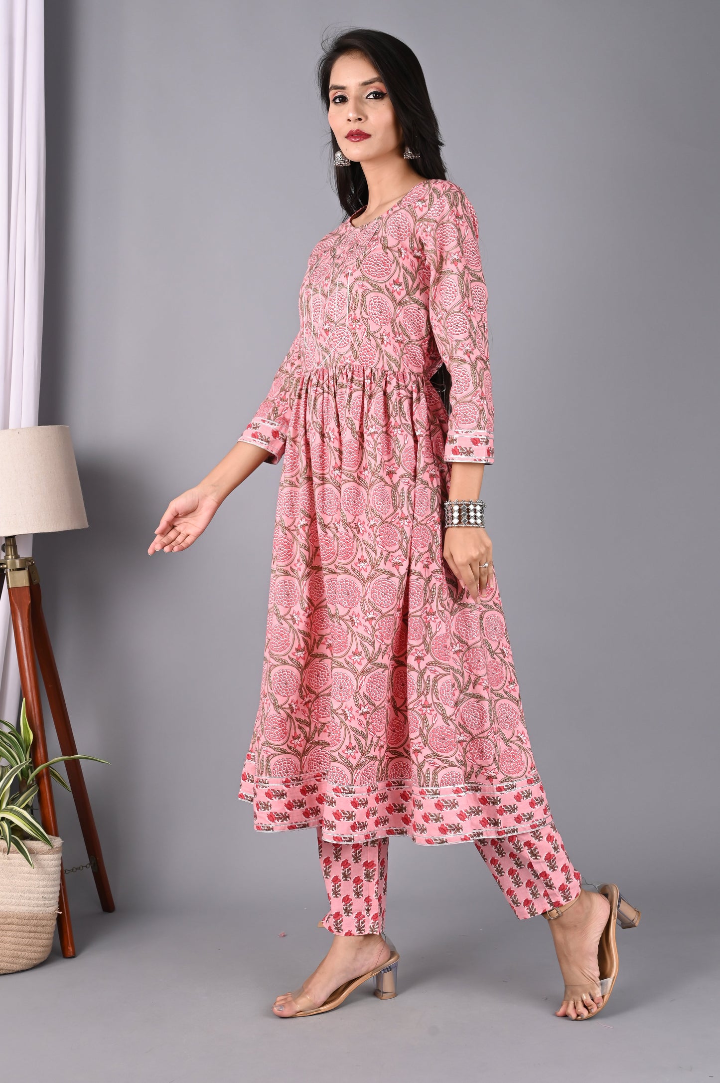 Women's Pink Anarkali Kurta with Pant