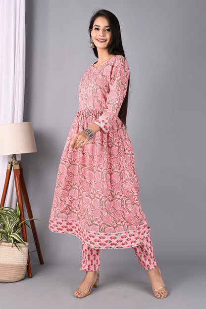 Women's Pink Anarkali Kurta with Pant