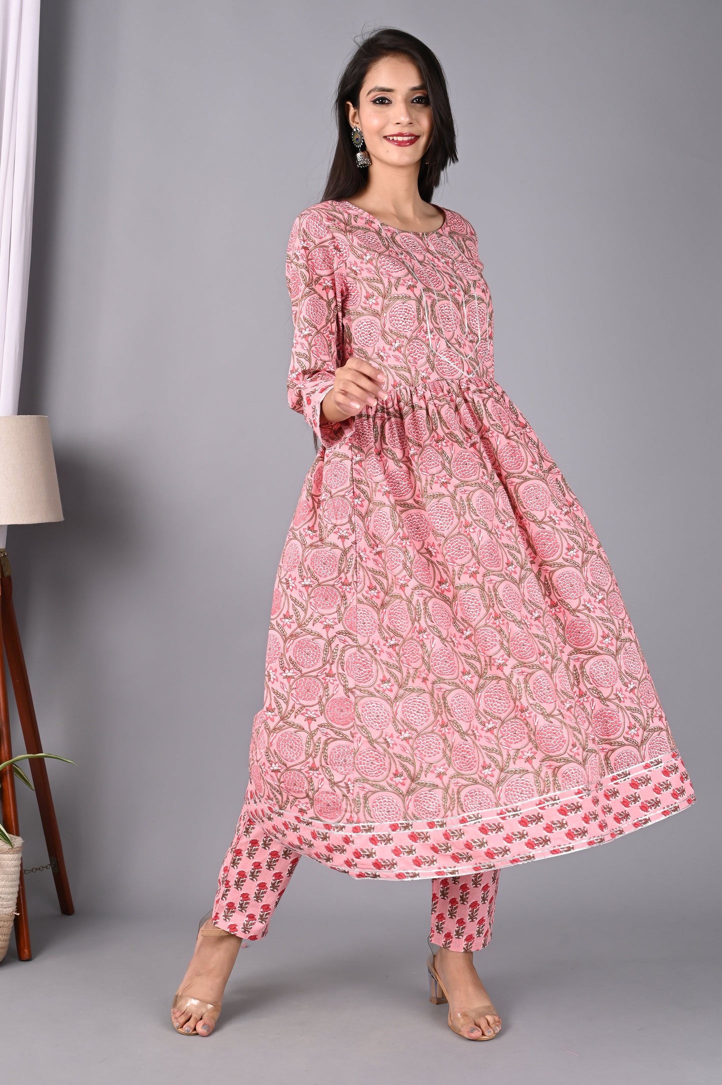 Women's Pink Anarkali Kurta with Pant