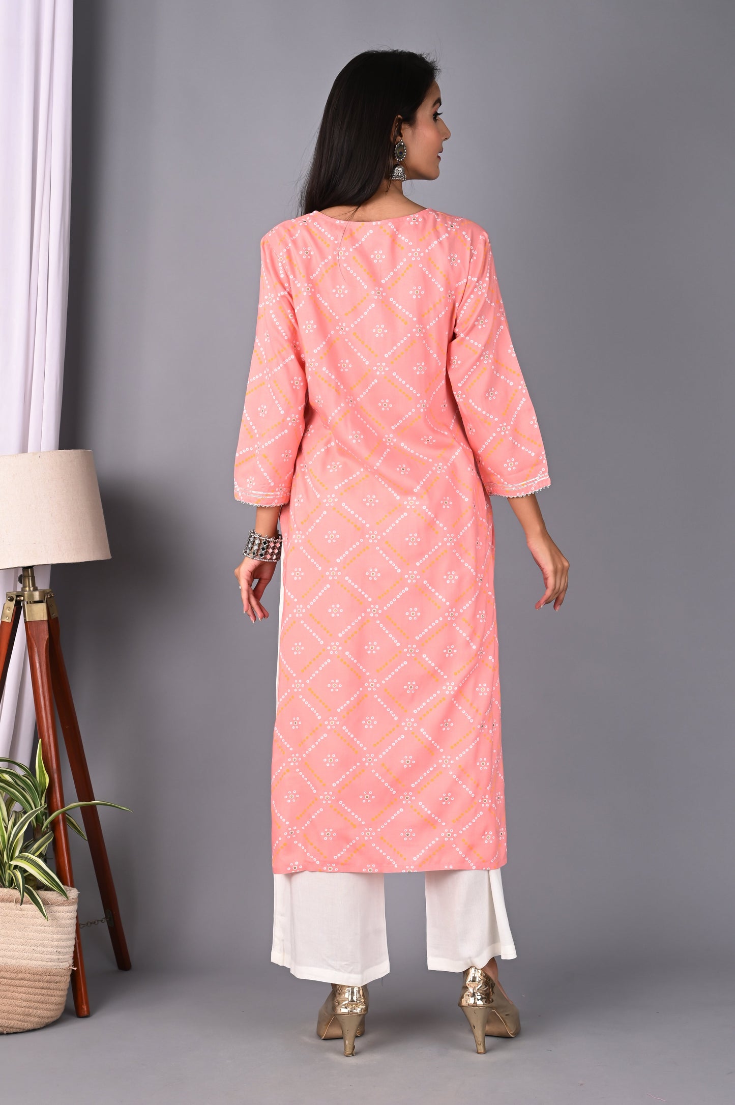 Women's Pink Kurta And Palazzo Set