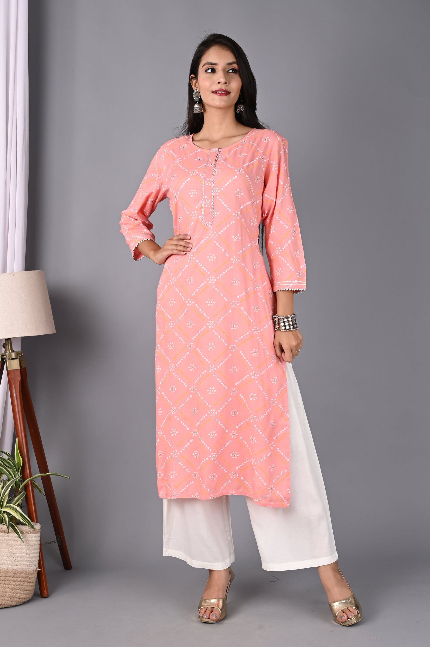 Women's Pink Kurta And Palazzo Set