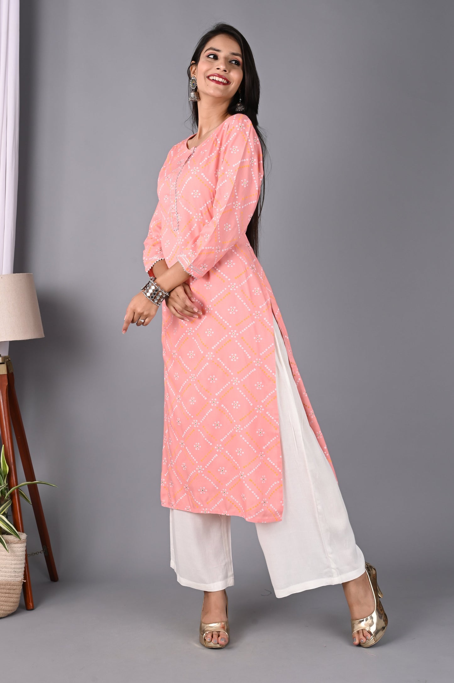 Women's Pink Kurta And Palazzo Set