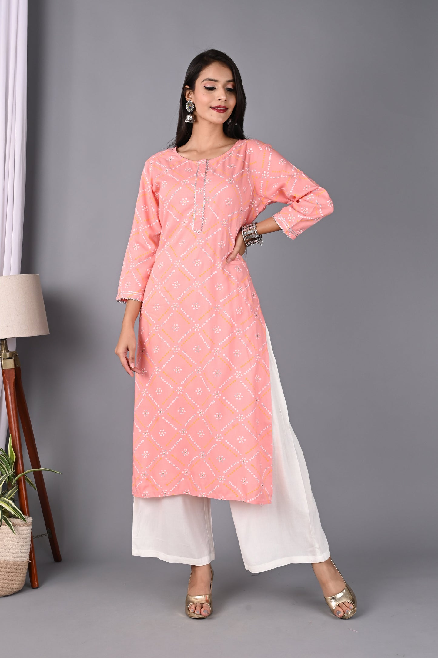 Women's Pink Kurta And Palazzo Set