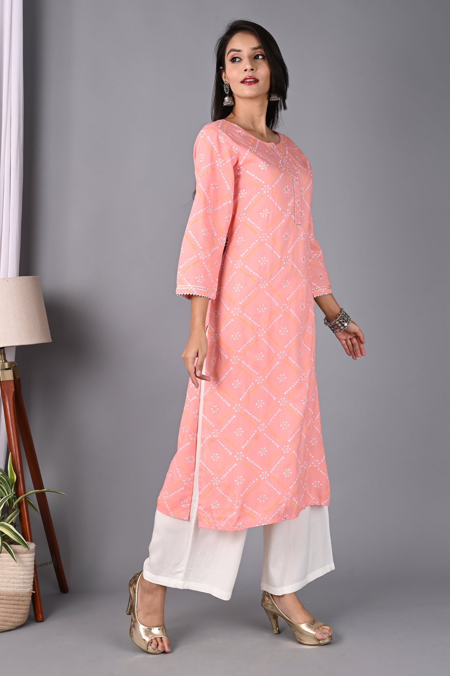 Women's Pink Kurta And Palazzo Set