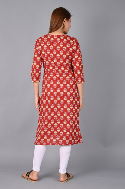 Women's Red Printed Kurta