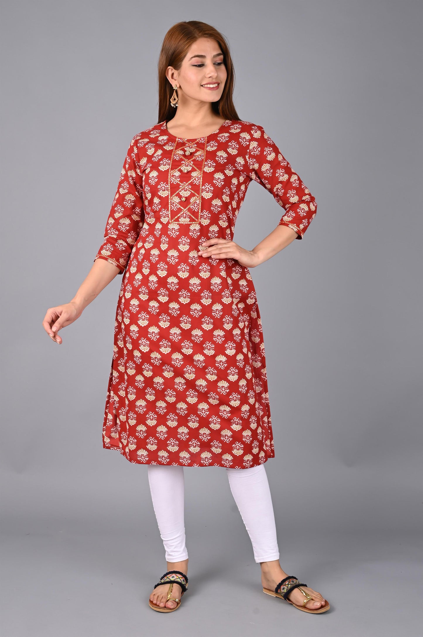 Women's Red Printed Kurta