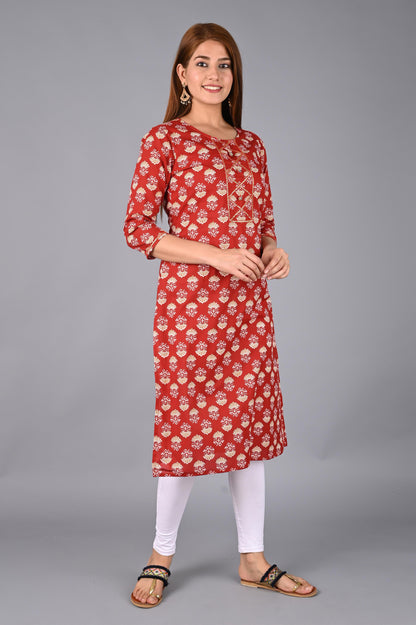 Women's Red Printed Kurta