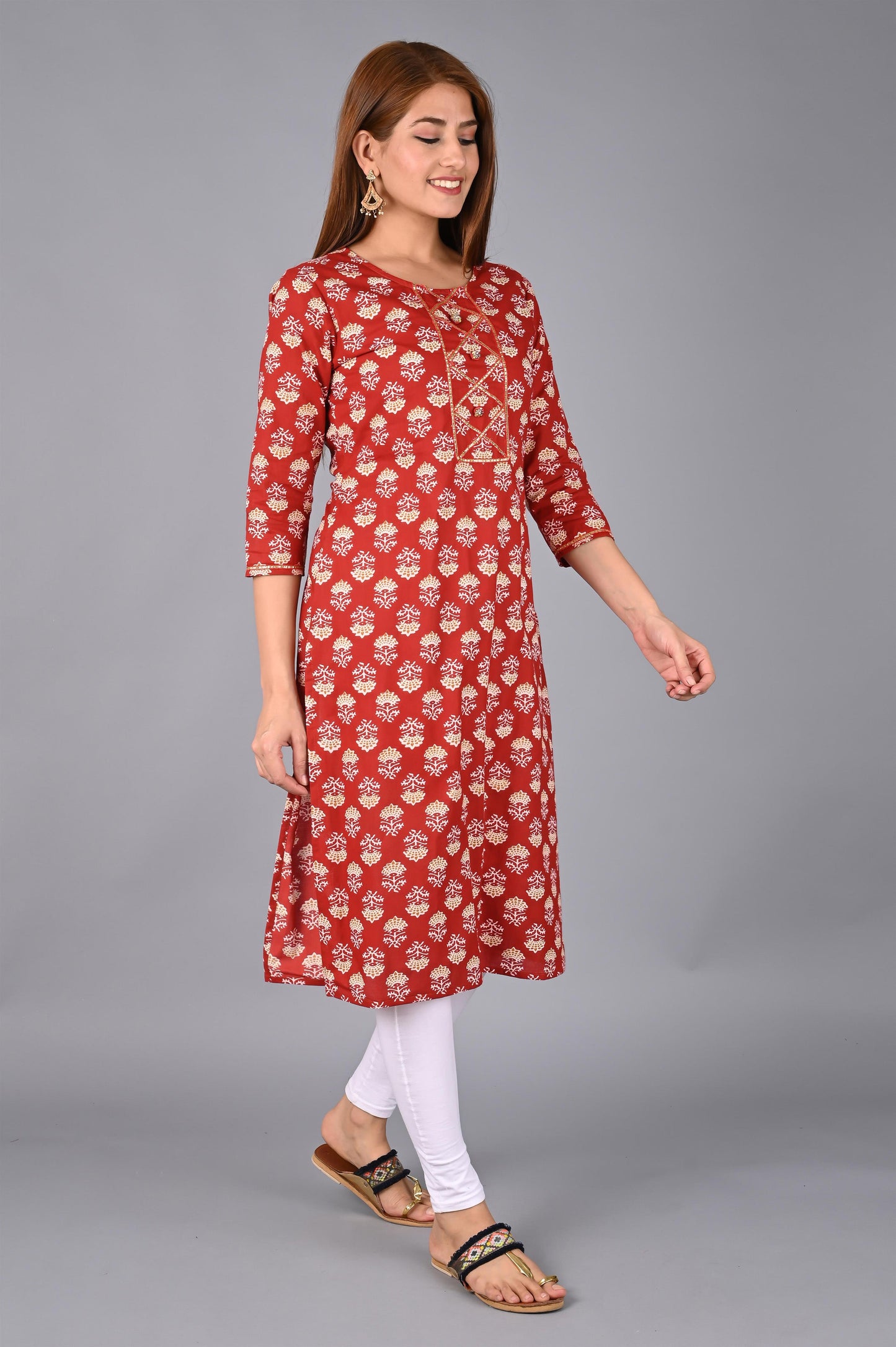 Women's Red Printed Kurta