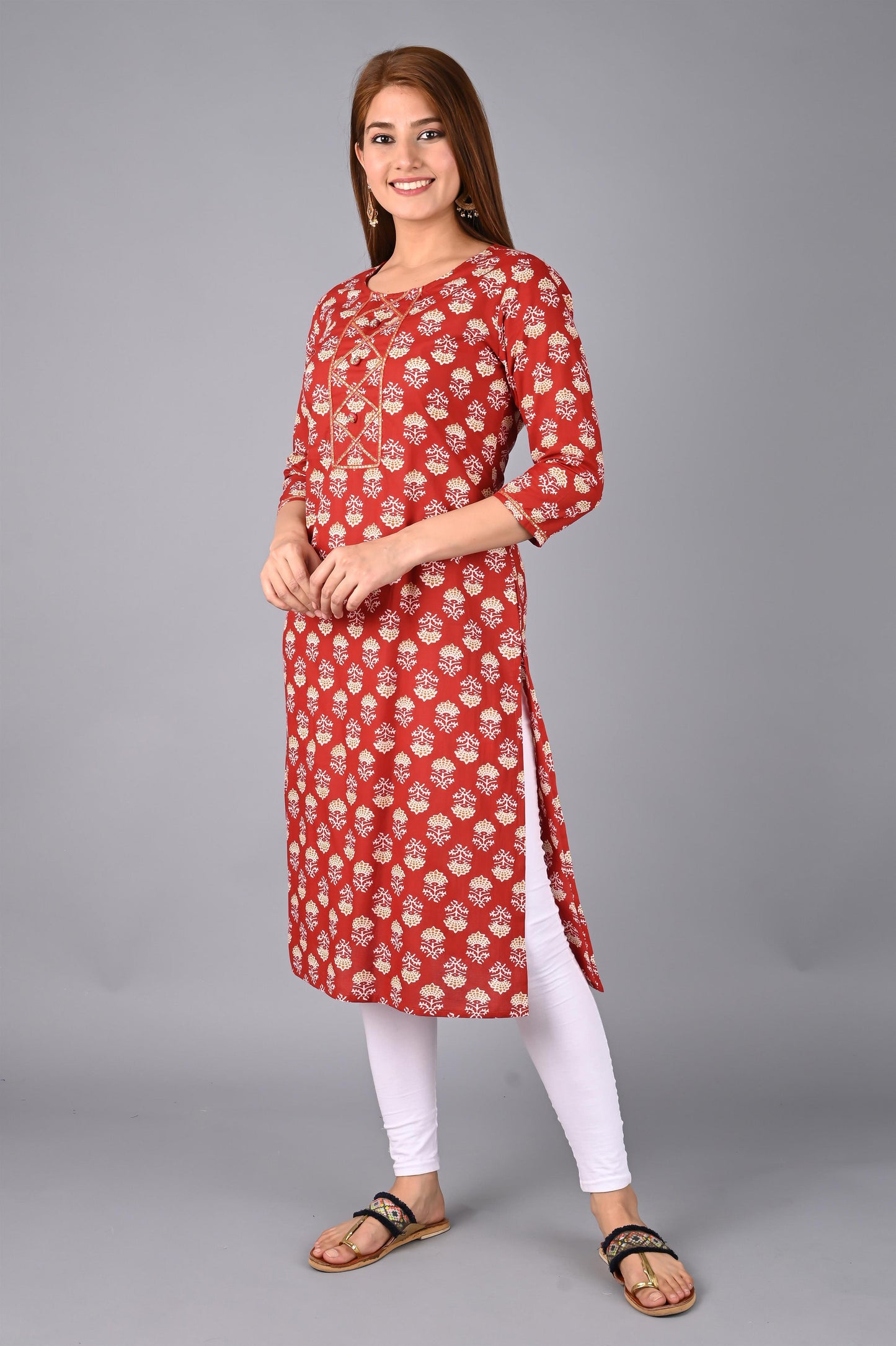 Women's Red Printed Kurta