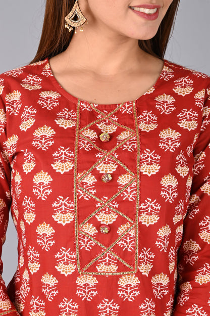 Women's Red Printed Kurta