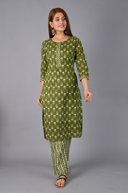 Women's Olive Green Kurta with Pant