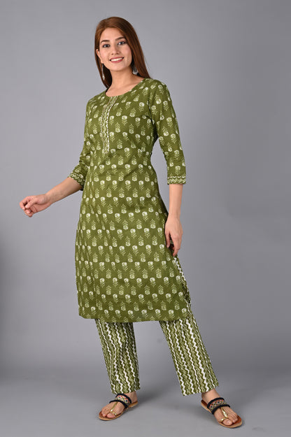 Women's Olive Green Kurta with Pant