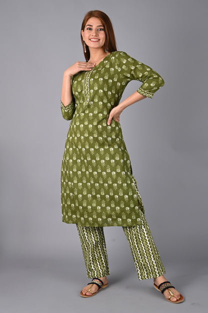 Women's Olive Green Kurta with Pant