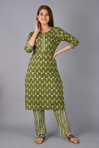 Women's Olive Green Kurta with Pant