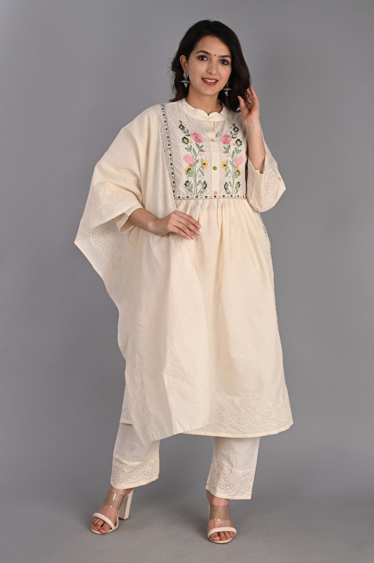 Women's white color kurta with pants and dupatta