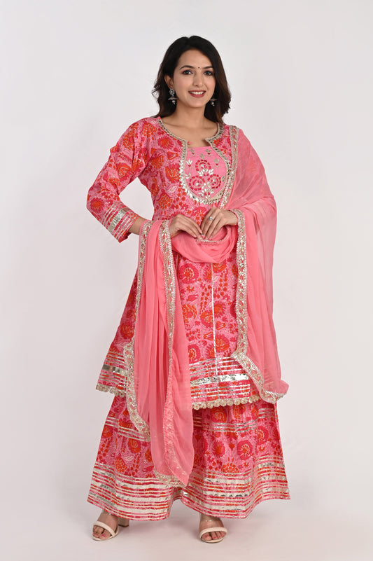 Women's Pink cotton sharara set