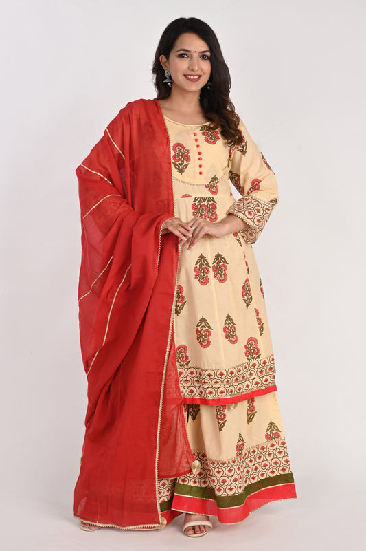 Women's white cotton sharara-set