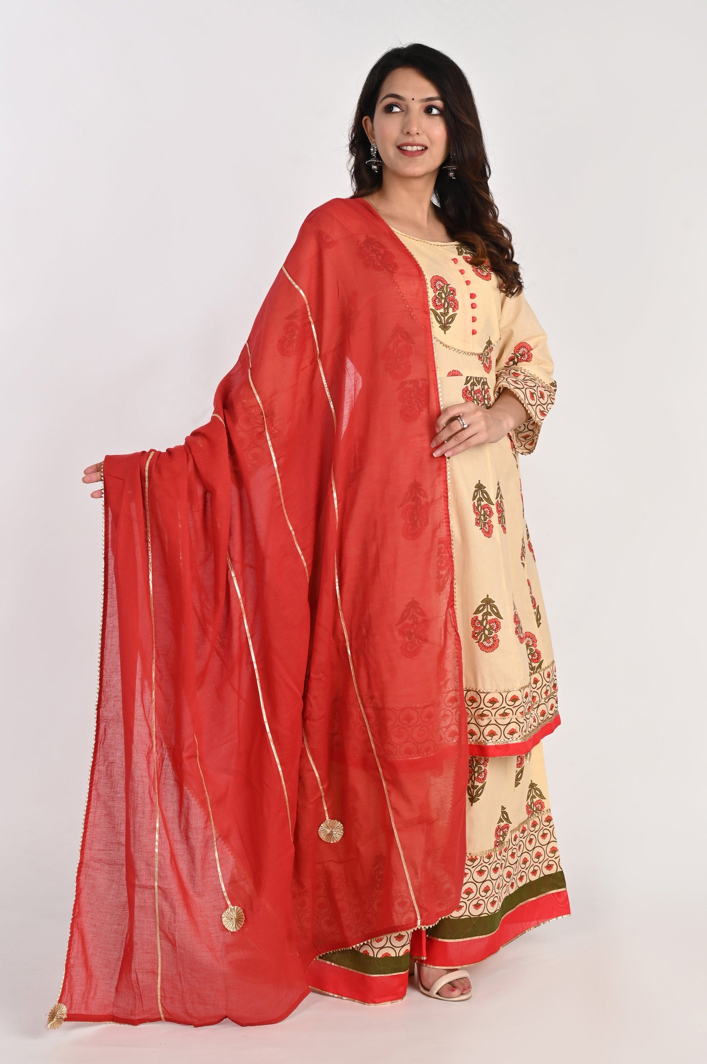 Women's white cotton sharara-set